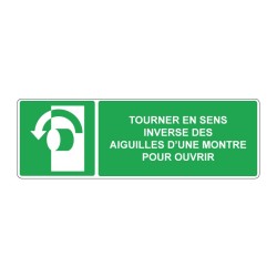 Panneau E018 secours rectangle - Tourner pour ouvrir en sens inverse en adhésif, pvc ou alu dibond