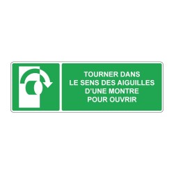 Panneau E019 secours rectangle - Tourner pour ouvrir en sens horaire en adhésif, pvc ou alu dibond
