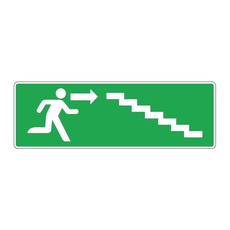 Panneau secours rectangle - Évacuation descendre escalier en adhésif, pvc ou alu dibond