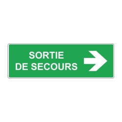 Panneau secours rectangle - Direction sortie de secours en adhésif, pvc ou alu dibond