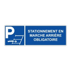 Panneau Parking rectangle - stationnement en marche arrière obligatoire en adhésif, pvc ou alu dibond