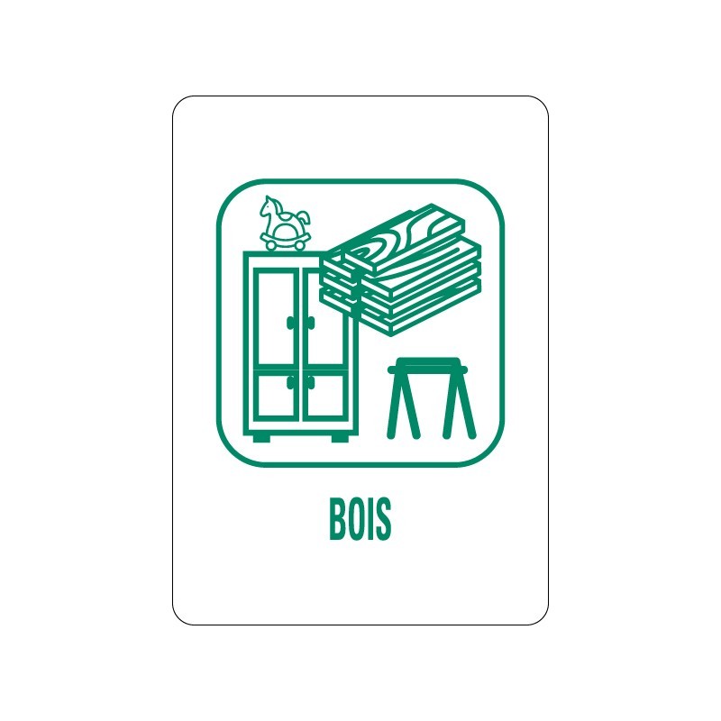 Panneau déchèterie bois, meubles, tréteaux et jouets en bois en adhésif, alu Dibond et PVC