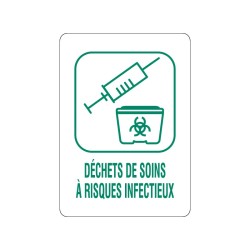 Panneau déchèterie soins à risques infectieux en adhésif, alu Dibond et PVC